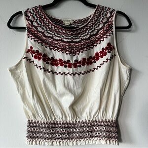 Anthropologie Women’s M Tiny Linni Smocked Embroidered Top Ivory Prairie Floral